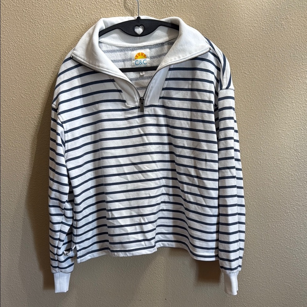 C&C California 1/4 Zip Sweater Blue and White Stripes